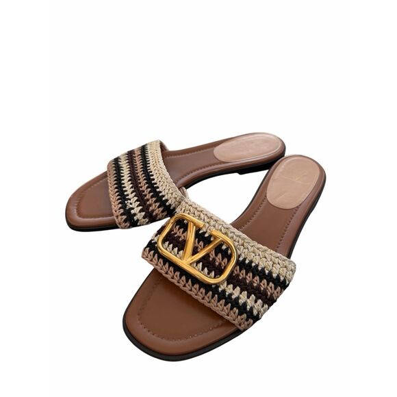 Valentino Garavani Slide Crochet Sandal Ivory Multi Size 8US 38EU Open Toe $980 - Picture 1 of 10